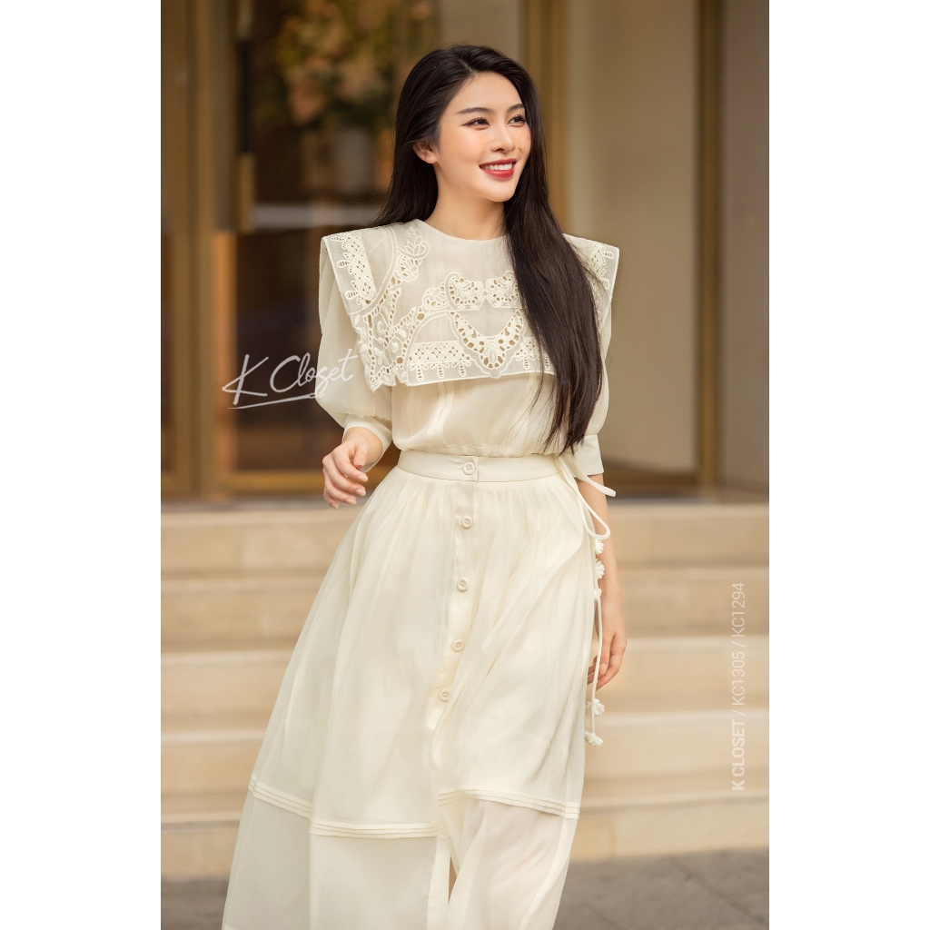 Chân váy midi dáng dài chất tơ nữ tính, trendy, thời trang thiết kế K Closet - KC1305