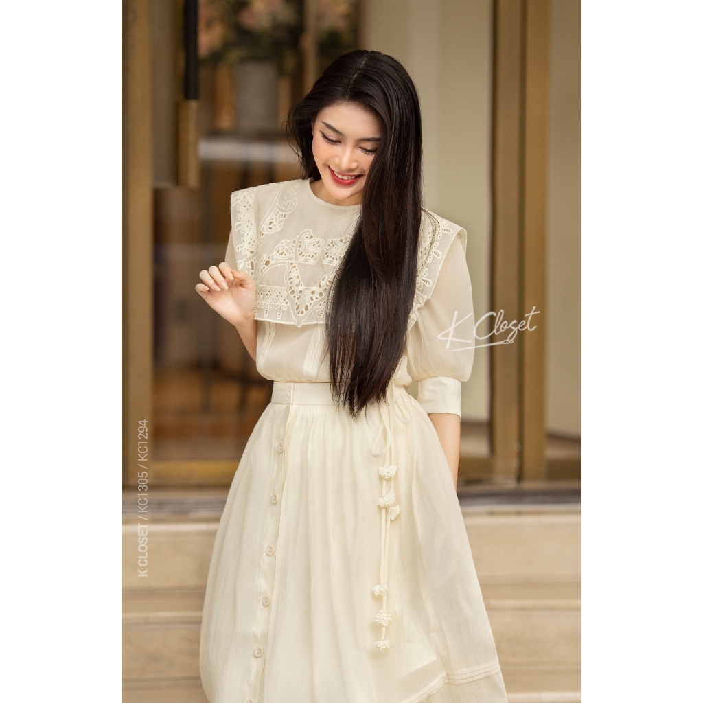 Chân váy midi dáng dài chất tơ nữ tính, trendy, thời trang thiết kế K Closet - KC1305