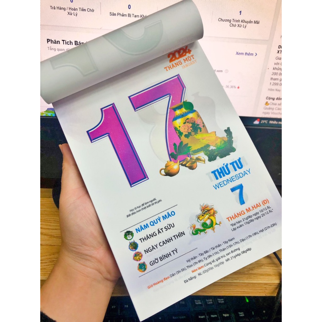 Lịch Bloc đại màng co Tuấn Việt năm 2024 - Giáp Thìn, Kích thước: 14.5x20 cm