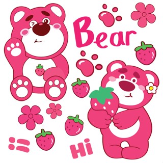 Decal dán tường họa tiết gấu dâu (DT4 B) dễ thương dán tường, dán tủ đồ quần áo, dán kính Shop Huệ Decor