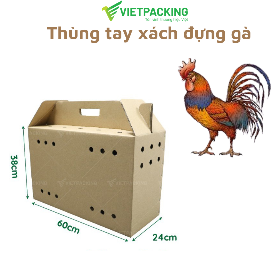 60x24x38 Combo 3 thùng carton có quai đựng gà ngủ lớn, thông thoáng, thùng carton vietpacking V215