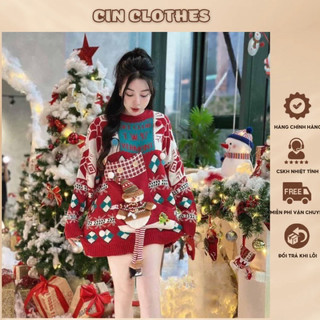 Áo len giáng sinh nữ , áo len noel nữ đính gấu bông người tuyết dễ thương