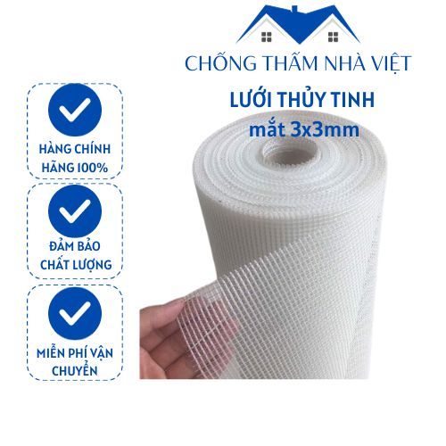 Lưới thủy tinh chống thấm kích thước 3x3mm , lưới gia cường giúp tường nhà chống rạn nứt 1M