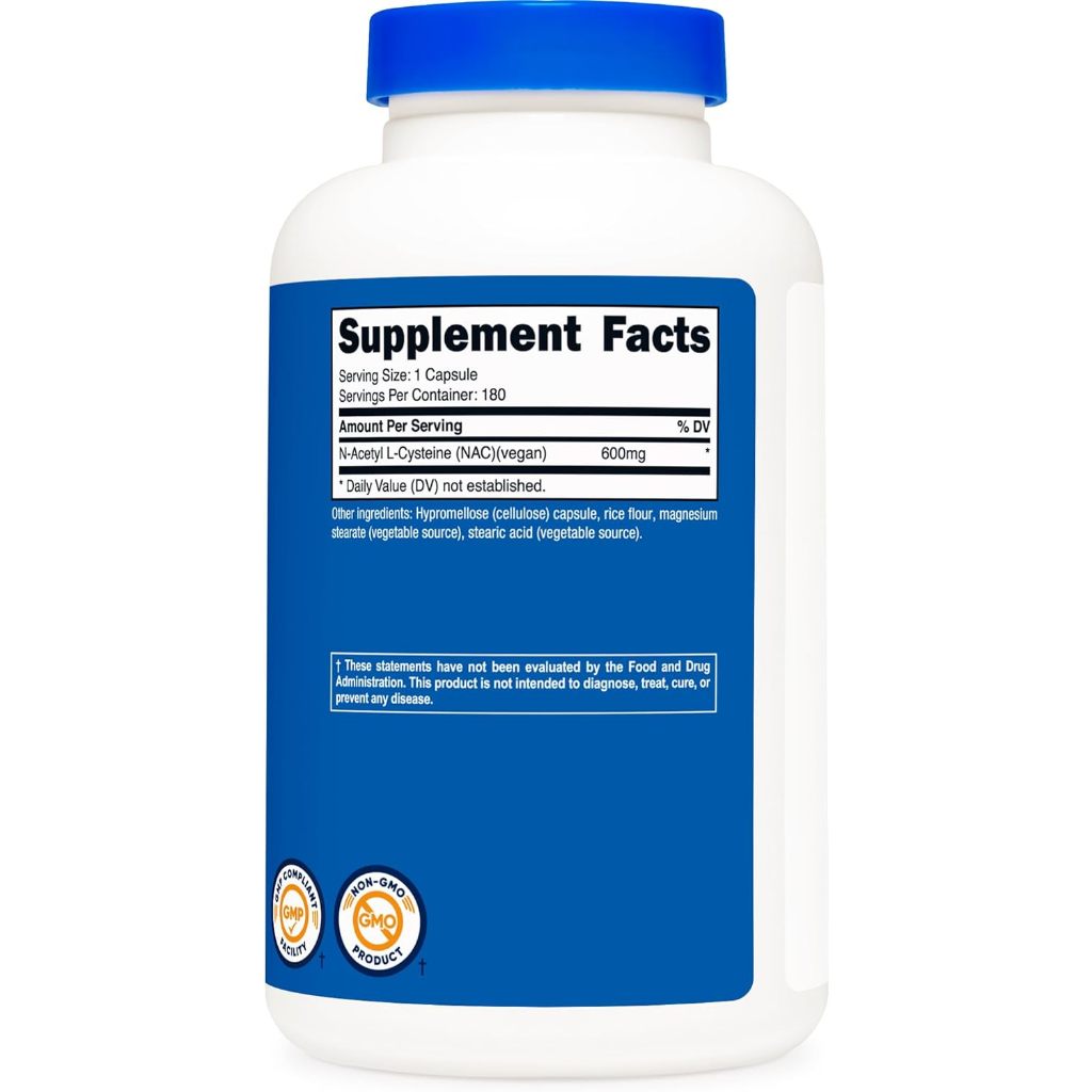 Viên uống NAC Vegan N-Acetyl L-Cysteine 600mg x 180 viên hỗ trợ sức khỏe giải độc gan từ thương hiệu NUTRICOST