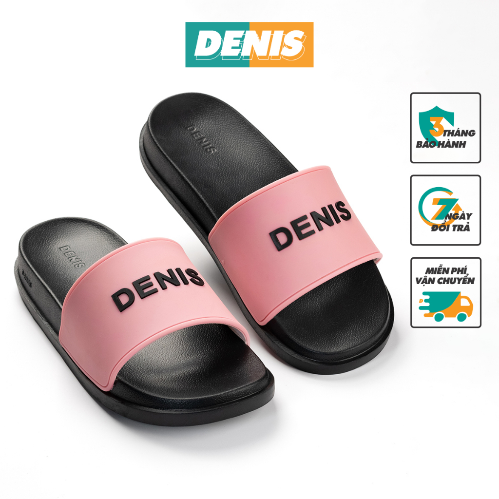 Dép quai ngang nam Denis DN18 Unisex Slipper Màu Hồng chữ đen đế đenNgoài trời