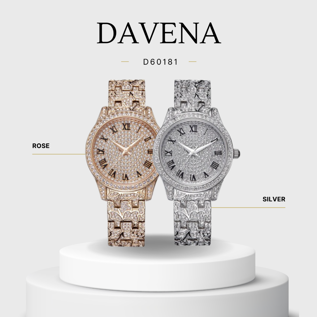 Đồng hồ nữ Davena full đá chạm khắc tinh tế - D60181
