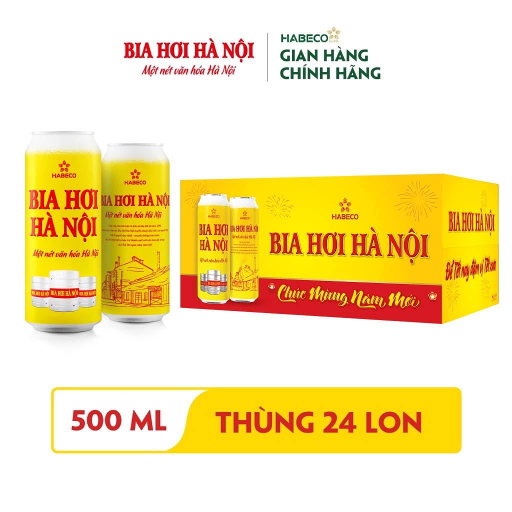 Thùng 24 lon Bia Hơi Hà Nội - HABECO (500ml/lon) - Phiên bản Tết