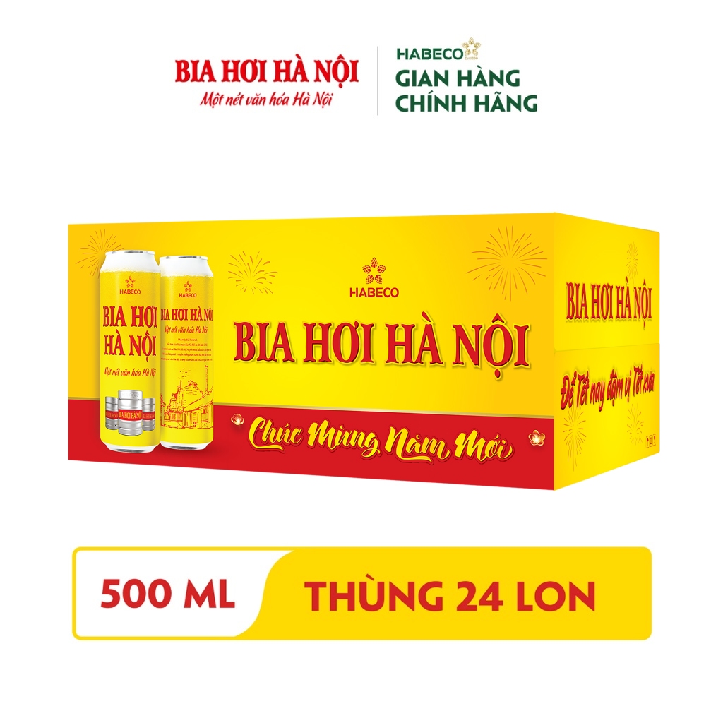 Thùng 24 lon Bia Hơi Hà Nội - HABECO (500ml/lon) - Phiên bản Tết