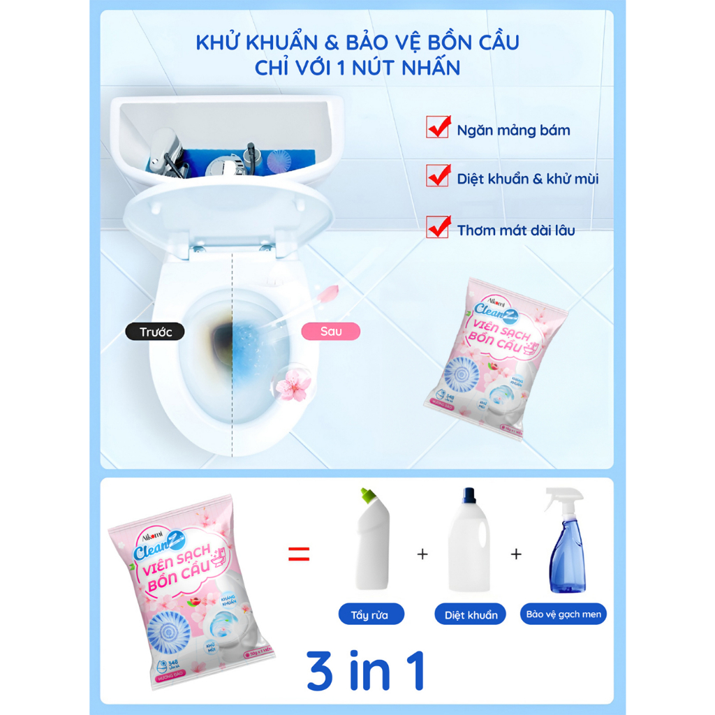 Viên thả bồn cầu CleanZ thế hệ mới sạch khuẩn thơm mát tẩy sạch mảng bám khử mùi diệt vi khuẩn toilet