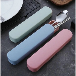  Bộ đũa thìa dĩa inox 3 món có hộp đựng mang kèm hộp nhỏ gọn - HM500 