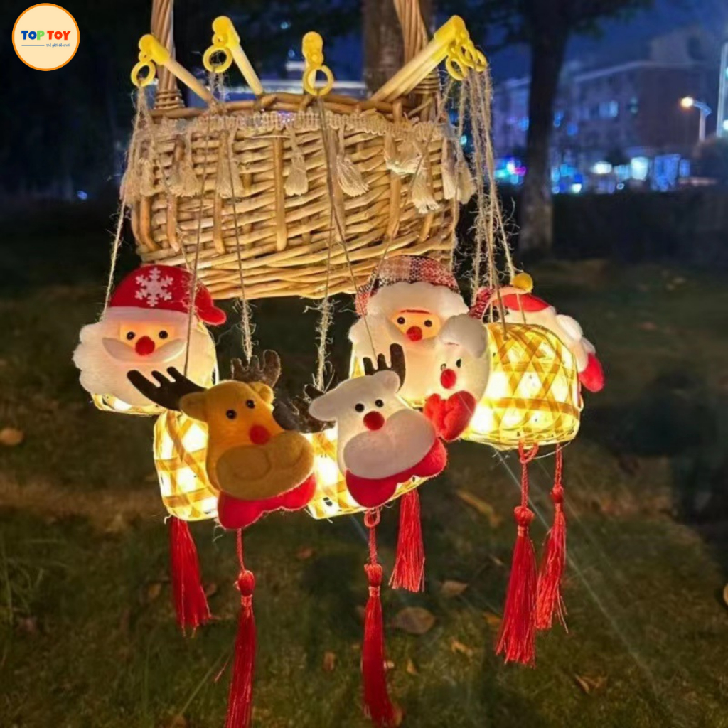 Đèn Lồng Noel Giỏ Tre mini Có Đèn Led Phát Sáng - Quà Giáng Sinh Siêu Dễ Thương Cho Bé Vui Chơi