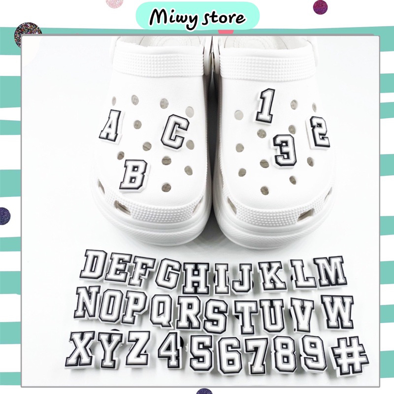 CHARM,STICKER CHỮ CÁI và CHỮ SỐ  DIY trang trí DÉP SỤC -đã sẵn chân nút - Miwy