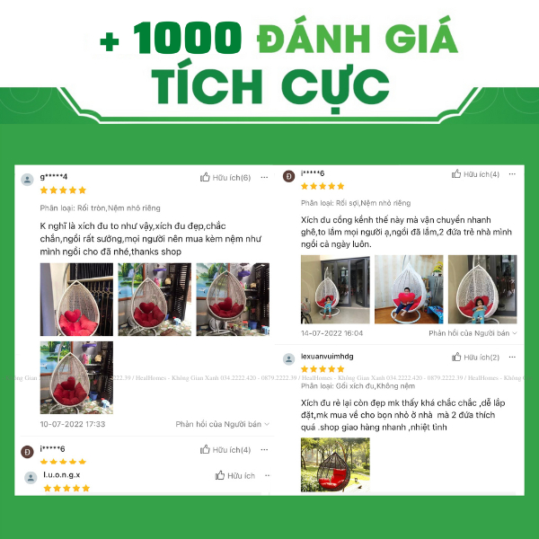 Xích đu giả mây lõi thép cao cấp trang trí ban công sân vườn ghế thư giãn bảo hành 24 tháng/Healhomes