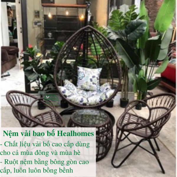 Xích đu giả mây lõi thép cao cấp trang trí ban công sân vườn ghế thư giãn bảo hành 24 tháng/Healhomes