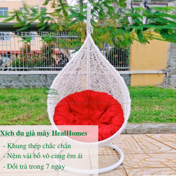 Xích đu giả mây lõi thép cao cấp trang trí ban công sân vườn ghế thư giãn bảo hành 24 tháng/Healhomes