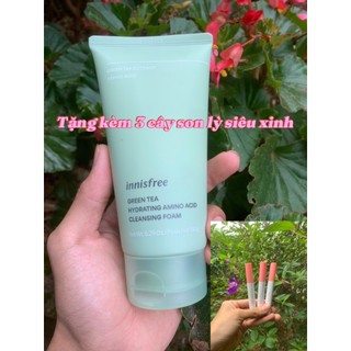TĂNG KÈM 3 SON LỲ 3 MÀU SIÊU XINH sửa Rửa Mặt INNISFREE GREEN TEA HYDRATING AMINO ACID CLEANSING FOAM 150G