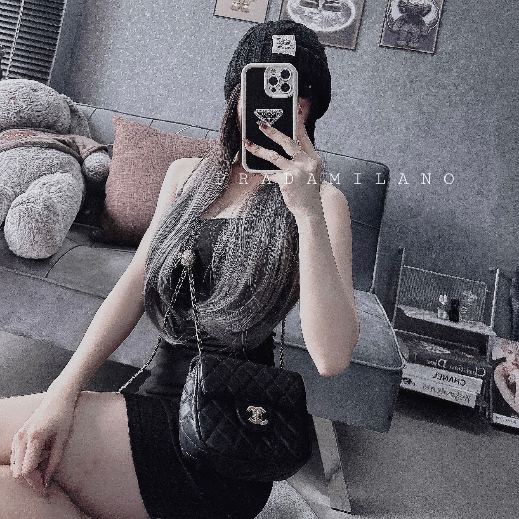 Ốp lưng iphone  SILICON BVC VIỀN ĐEN TRẮNG GẮN PANDA ĐÁ SẢNG CHẢNH 7plus/8plus/x/xsmax/11/11promax/12promax/13promax/14p