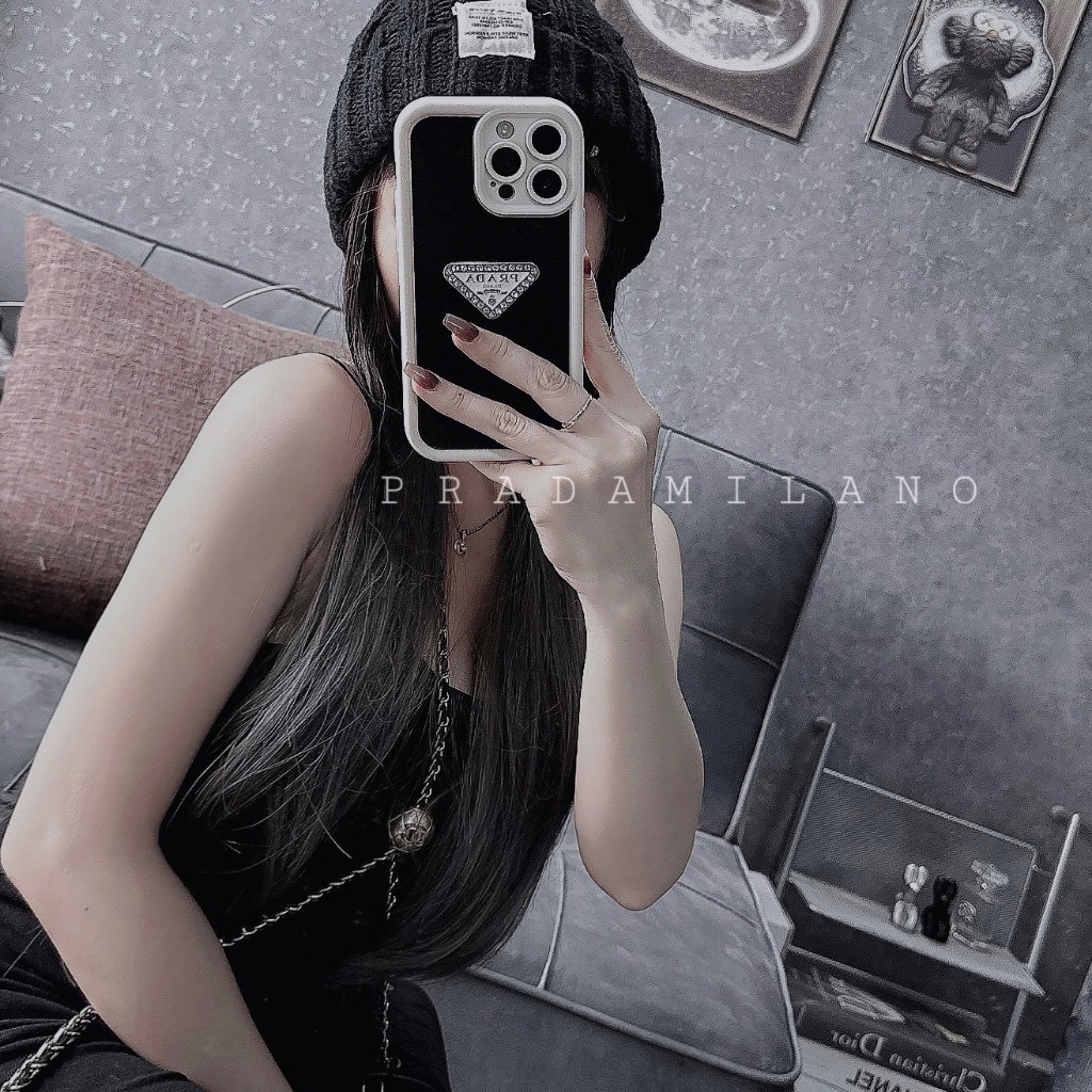 Ốp lưng iphone  SILICON BVC VIỀN ĐEN TRẮNG GẮN PANDA ĐÁ SẢNG CHẢNH 7plus/8plus/x/xsmax/11/11promax/12promax/13promax/14p