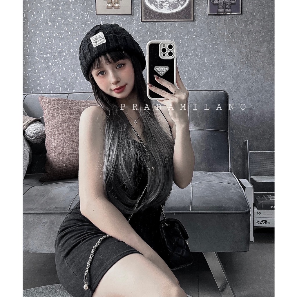 Ốp lưng iphone  SILICON BVC VIỀN ĐEN TRẮNG GẮN PANDA ĐÁ SẢNG CHẢNH 7plus/8plus/x/xsmax/11/11promax/12promax/13promax/14p