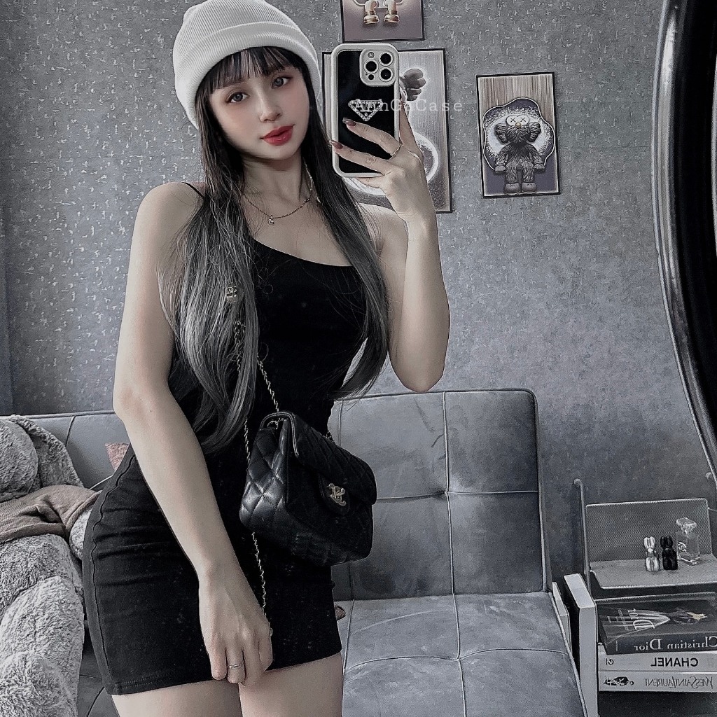 Ốp lưng iphone  SILICON BVC VIỀN ĐEN TRẮNG GẮN PANDA ĐÁ SẢNG CHẢNH 7plus/8plus/x/xsmax/11/11promax/12promax/13promax/14p