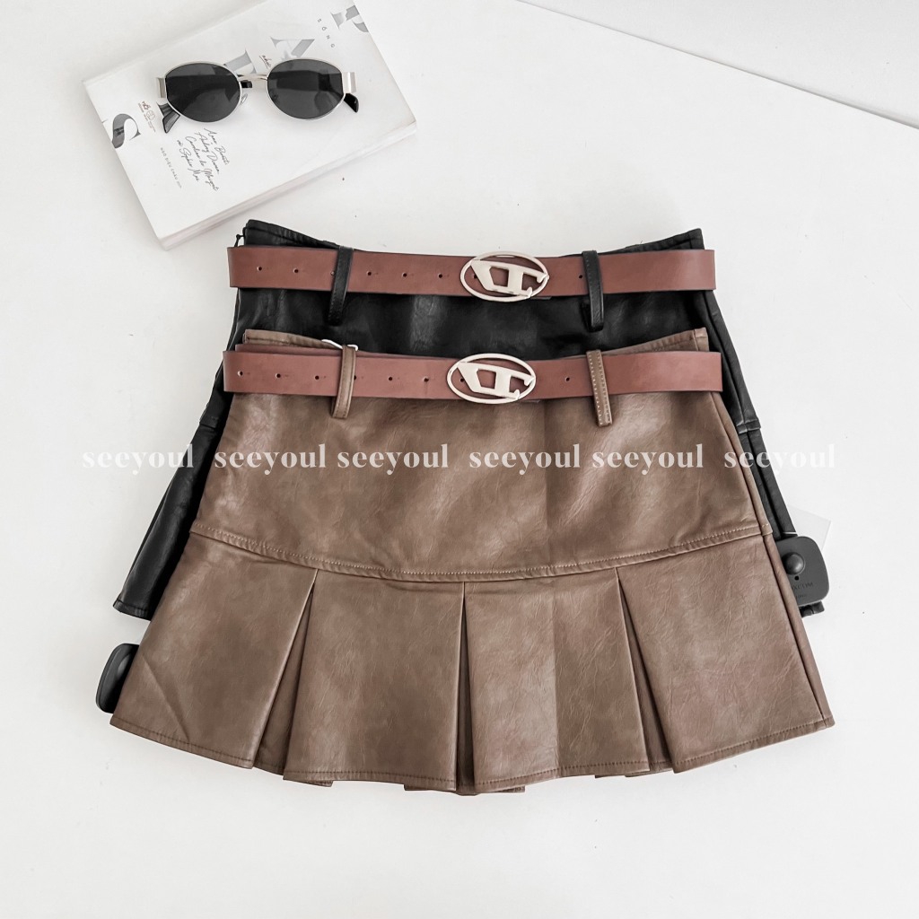 Chân váy xếp li kèm đai-4540