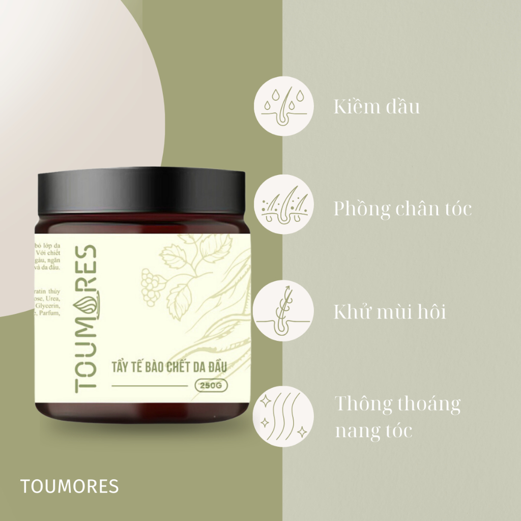 Tẩy tế bào chết tóc Toumores đánh bay gàu, sạch dầu thừa trên tóc, detox da đầu, mùi thơm thư giãn the mát