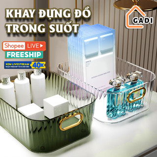 Khay Nhựa Trong Suốt Đựng Mỹ Phẩm Có Tay Cầm - Giỏ Đựng Đồ Bề Bàn, Dụng Cụ Trang Điểm Đa Năng