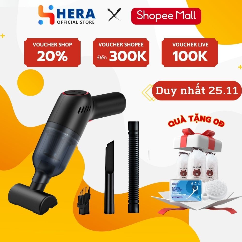 Máy Hút Bụi Cầm Tay Mini Không Dây Fansy HERA, Không Dây Hút Bụi Ô Tô Giường Sofa Công Suất 120w Lực Hút 10000pa HB01S