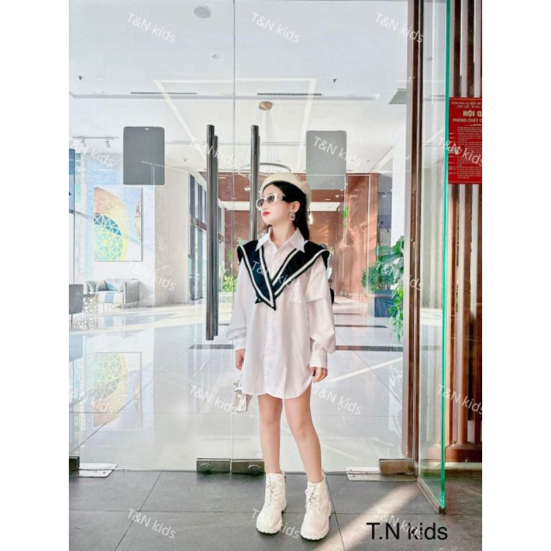 8 đến 30kg.áo sơmi trắng cho bé gái.hình thật trải sàn