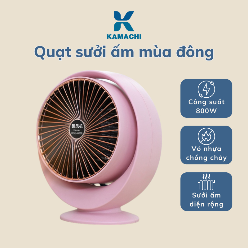 Quạt sưởi mini tròn DELADEP công suất 800W, Làm nóng nhanh không mùi nhựa cho dân văn phòng QSM02