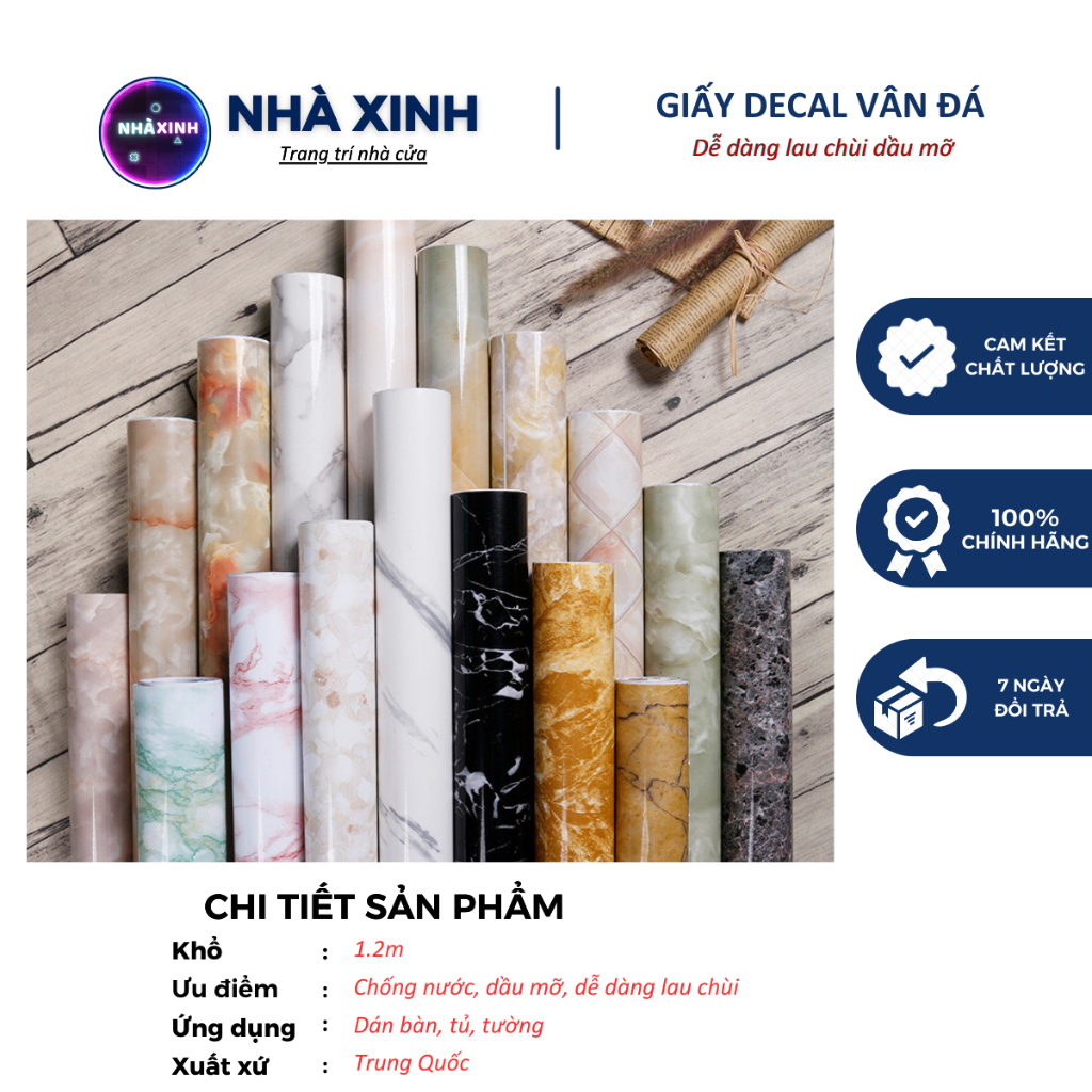 Giấy dán bếp decal giả vân đá 3D chịu nhiệt chống nước chống dầu mỡ dễ dàng lau chùi