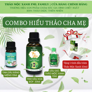 Combo chăm sóc sức khoẻ cho ông bà gồm tinh dầu răng miệng, dầu xoa bóp, dầu gió.Chiết xuất 100% thảo dược Thảo Mộc Xanh