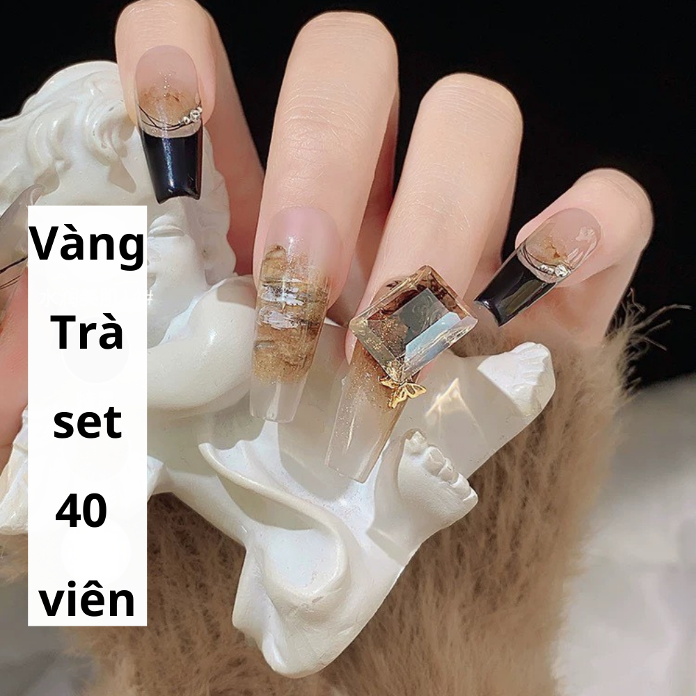 Set 40 viên đá pha lê nails màu trong suốt trắng, hồng, đen, vàng trà đính móng size đại trang trí nail ANGELICA PL