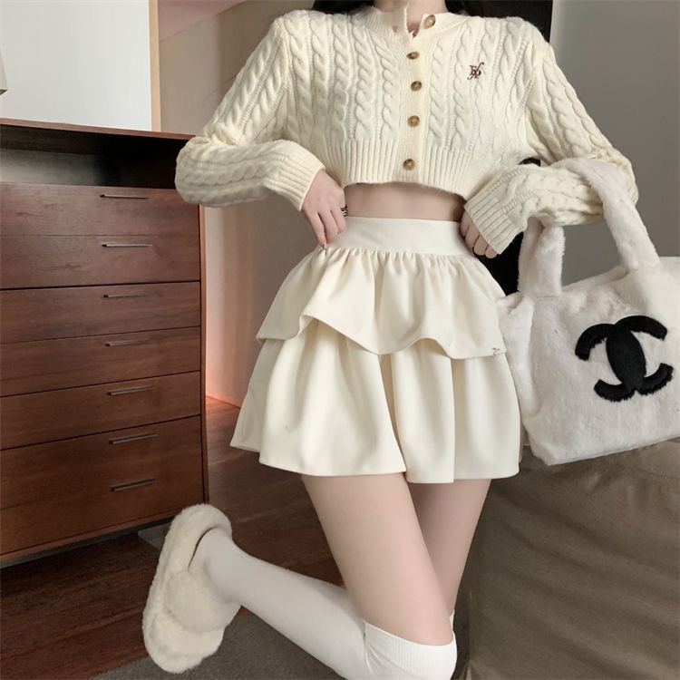 Chân váy bồng 2 tầng cạp cao, Chân váy dáng xòe tiểu thư