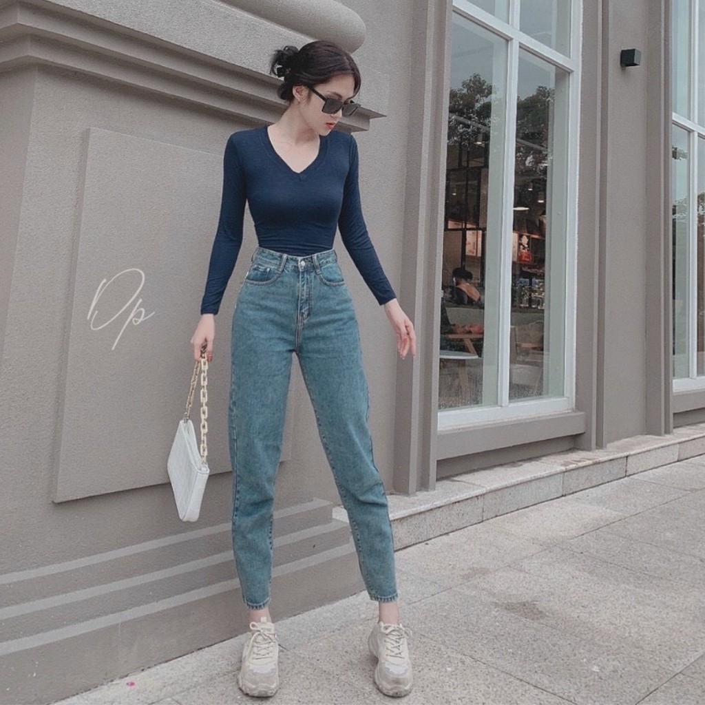 ÁO THUN NỮ Tay Dài Cổ Tim Size 40-55kg _ Chất Thun Mỏng mát, Mềm mại, Co giản Tốt