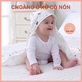 Choàng ủ bé có nón 4 lớp, ủ choàng sơ sinh mềm mịn, khăn choàng cho bé cotton 100% 0-12 tháng