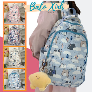 Balo đi học nữ cấp 2 cấp 3 cute thời trang ulzzang hàn quốc họa tiết mèo  xinh xắn size lớn nhiều ngăn chống nước BLX06