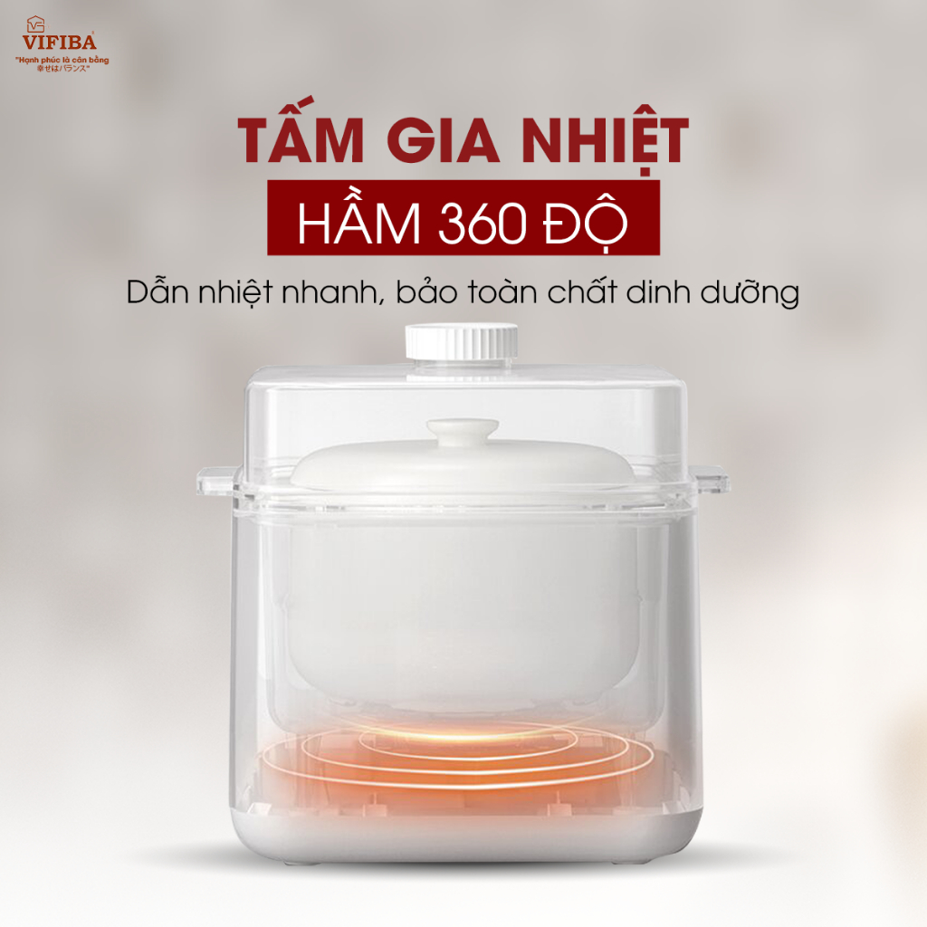 Nồi Nấu Chậm Đa Năng VIFIBA Kèm Hấp, 8 Chức Năng Nấu, Nồi Cho Bé Ăn Dặm, Nấu Cháo, Hầm, Hấp,....VE12