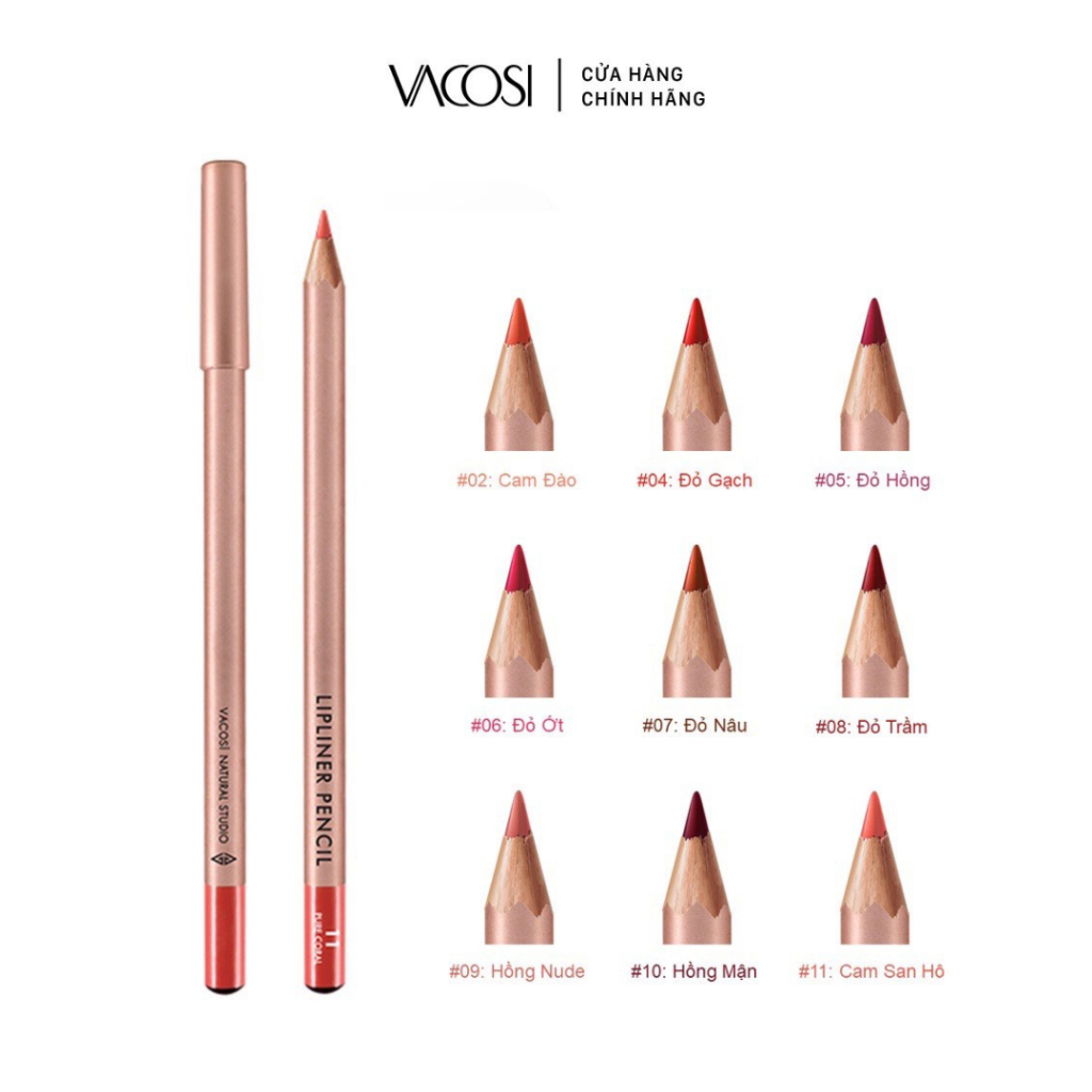 Chì Đa Năng Viền Môi, Vẽ Bọng Mắt VACOSI Natural Studio Lipliner Pencil 3G