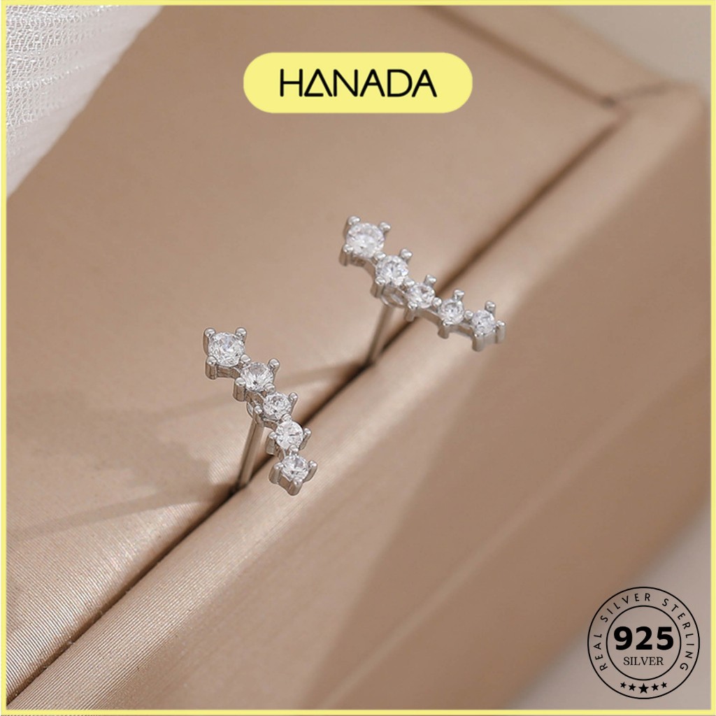 Bông Tai Bạc 925 Hanada 0796 Đá Trắng Kiểu Dài  D13