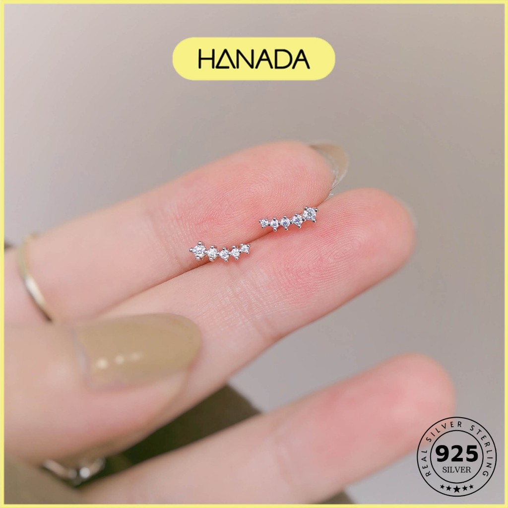 Bông Tai Bạc 925 Hanada 0796 Đá Trắng Kiểu Dài  D13