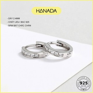 Khuyên Tròn Bạc 925 Dày 2.4mm Bấm Bật Đính Đá Đơn Giản Khoen Tròn Nam Nữ Hanada 1047 D4