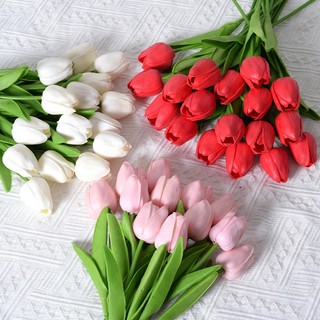 Hoa tulip cao su non trang trí bình hoa mùi thơm cao cấp