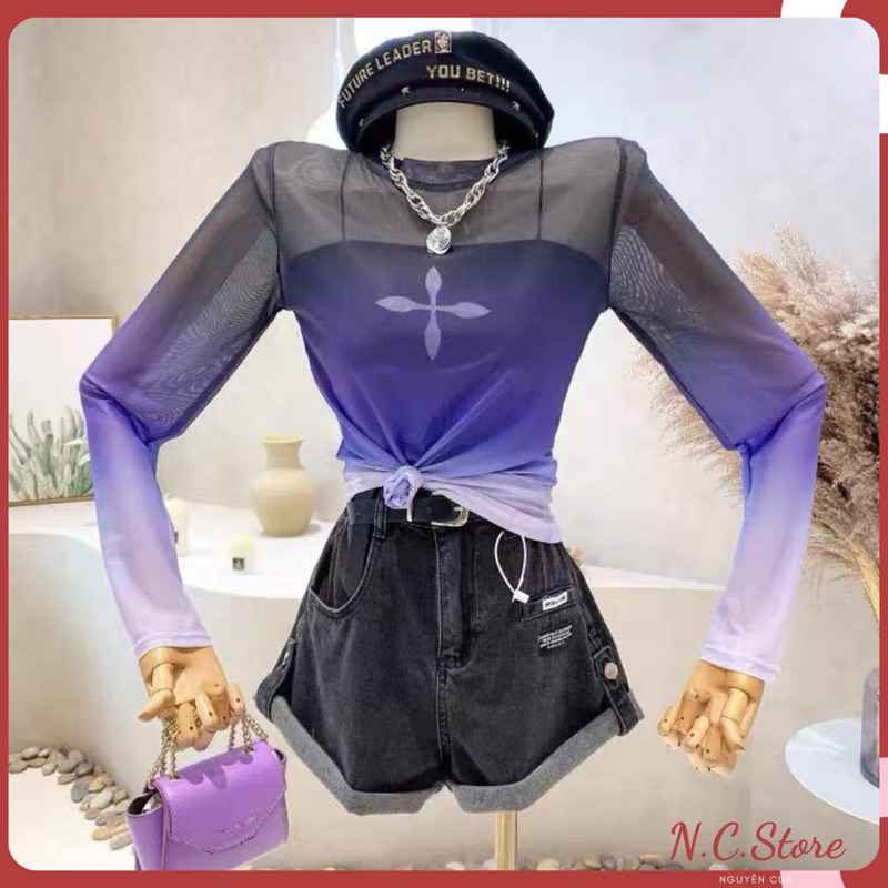 Áo Lưới Phối Màu Mix Đồ Cực Xinh