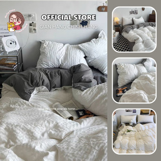 Bộ chăn ga gối cotton tici kẻ dúm - nhiều mẫu mã - pishome