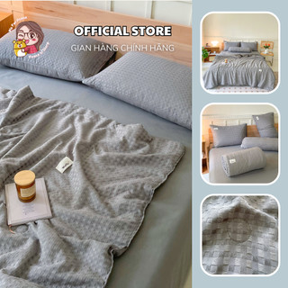 Bộ chăn ga gối cotton waffle chăn chần - pishome