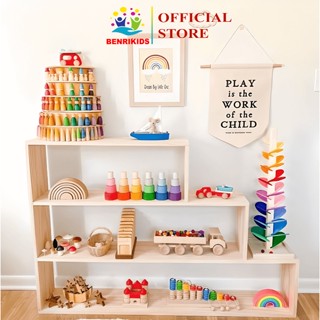 Kệ Tủ Montessori Bậc Thang 3 Tầng BENRIKIDS Bằng Gỗ Thông Nhập Khẩu - Tủ Đựng Đồ Chơi Cho Bé