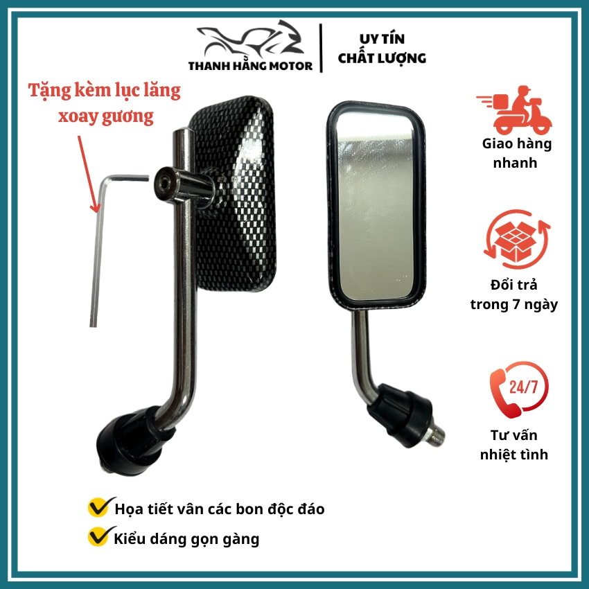 Gương vuông nhỏ vân carbon | Hàng Xịn - Chất lượng - Cao Cấp - Tương Thích Mọi Dòng Xe [ Gương Chiếu Hậu Xe Máy ]