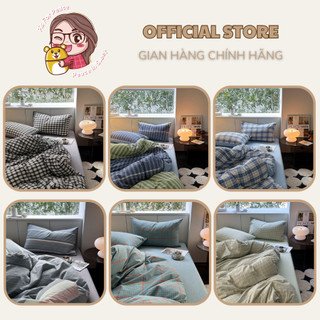 Bộ chăn ga gối cotton đũi hàn caro - pishome