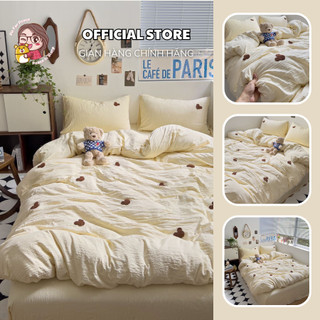 Bộ chăn ga gối cotton đũi thêu - pishome